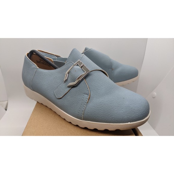 comfortview Shoes - COMFORTVIEW | sz 7 | Women's Chambray Blue Faux Leather Slip-On Noemi Flat Shoes